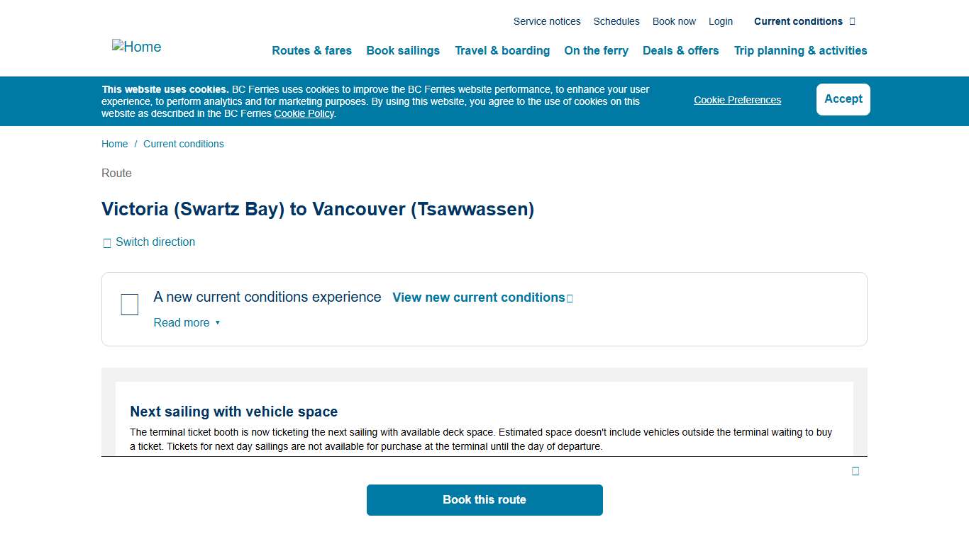 Victoria (Swartz Bay) - Vancouver (Tsawwassen) Status BC Ferries